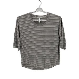 Athleta Cloudlight Stratus Striped T-shirt black white V-neck loose fit size 1X